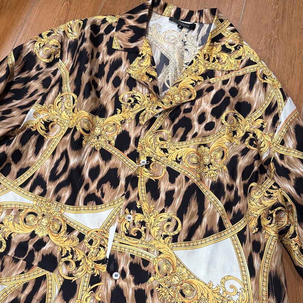 Versace Leopard Print Button Down Shirt with Gold Details - Picture 3 of 3
